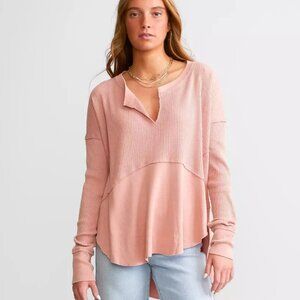 Free People We The Free Monterey Thermal Top Waffle Knit Size Small Rosie Pink